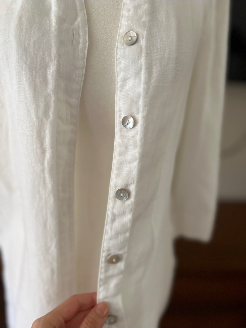 Lightweight White Linen Button-Front Women's Top Coastal Minimalist - Picture 2 of 12